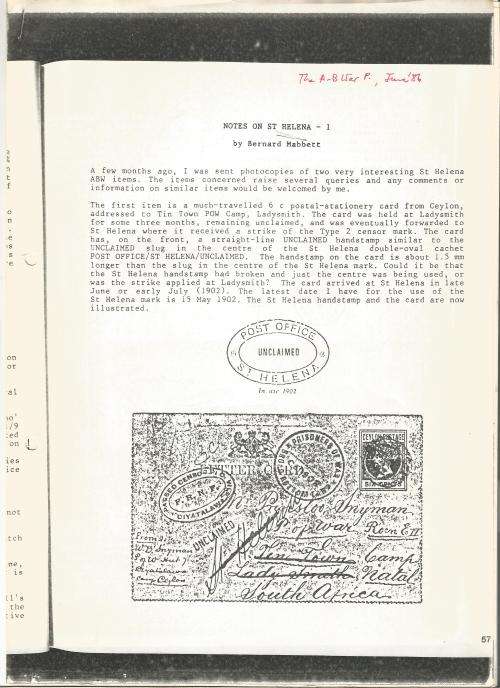 Reference Material-Philately-Boer war-Notes on St Helena-6xPages-ENG-History-Photocopies
