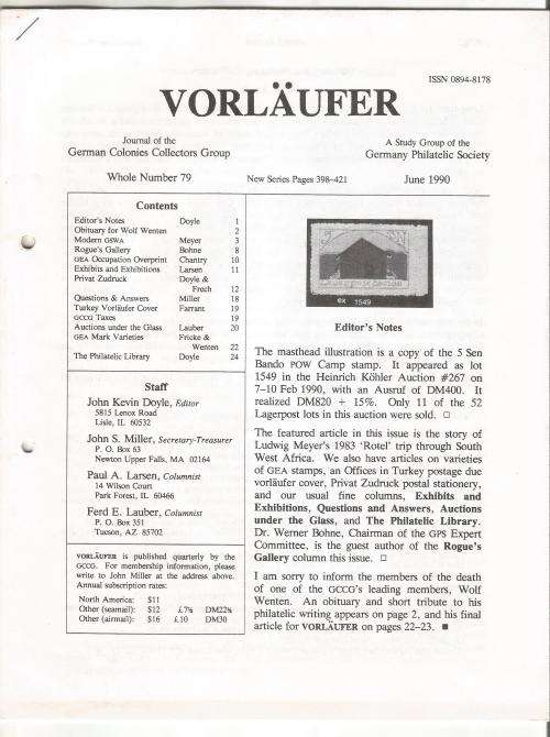 VORLAUFER Journal/Magazine-German Colonies Collectors Group-June 1990-Pg79.1-79.24
