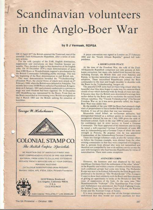 Reference Material-Philately-Anglo Boer War-Scandinavian Volunteers-6xPages-ENG-Photocopies