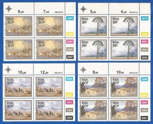 RSA-1989-MNH-Control Blocks-Stamps-SACC704-707-Paintings by JH Pierneef-Thematic-Art