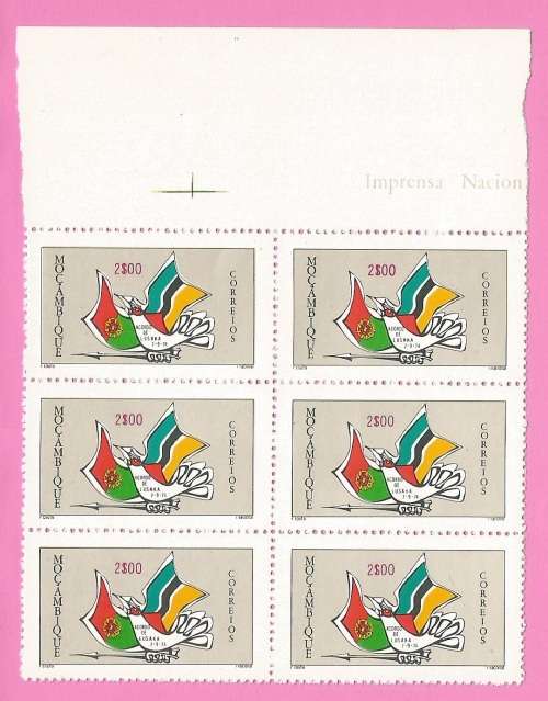 Mozambique 1975 Implementation of Lusaka Agreement -MNH-Thematic-Symbol marginal blocks of 6
