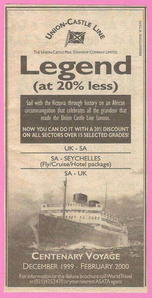 Vintage-Union Castle Line-Centenary Voyage-December 1999-February 2000-Newspaper Clipping