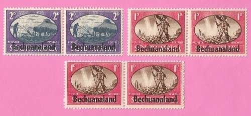 Bechuanaland-MM-1945-SACC124-125-Victory Stamps of S.A.Overprinted-Shifted Overprint-Thematic-Symbol