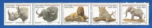 1996-RSA-MNH-SACC941-945-Setenant strip of 5-Big Five-Additional values to the Definitive Issue.