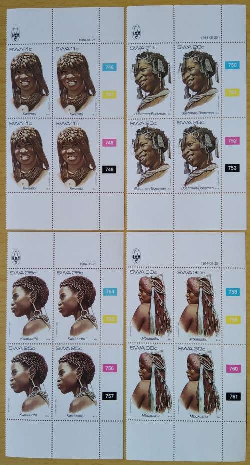1984-SWA-MNH-Traditional Headdresses-Control Blocks-SACC 437-440