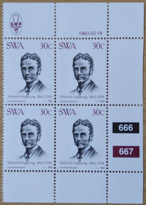 1983-SWA-MNH-Centenary of Luderitz-30c-Control Block-SACC 418.