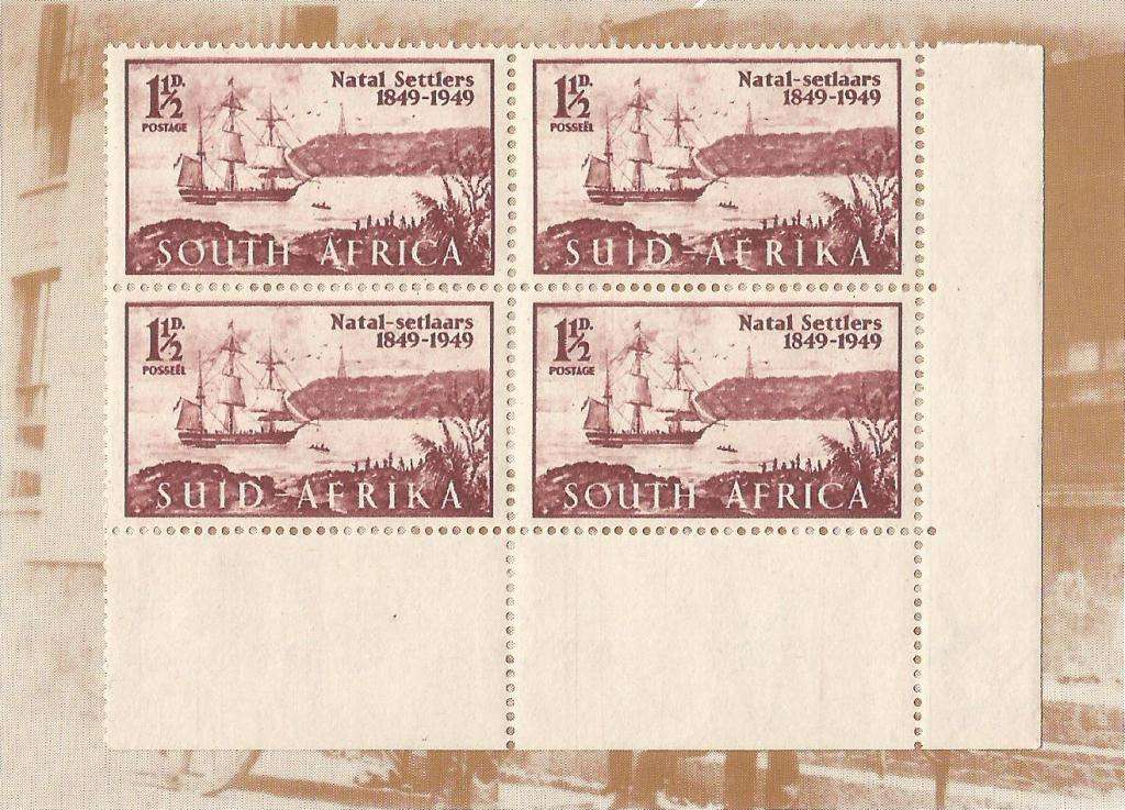 1949-MM-Union of South Africa-Centenary of Arrival of British Settlers in Natal. Smudged top Frames