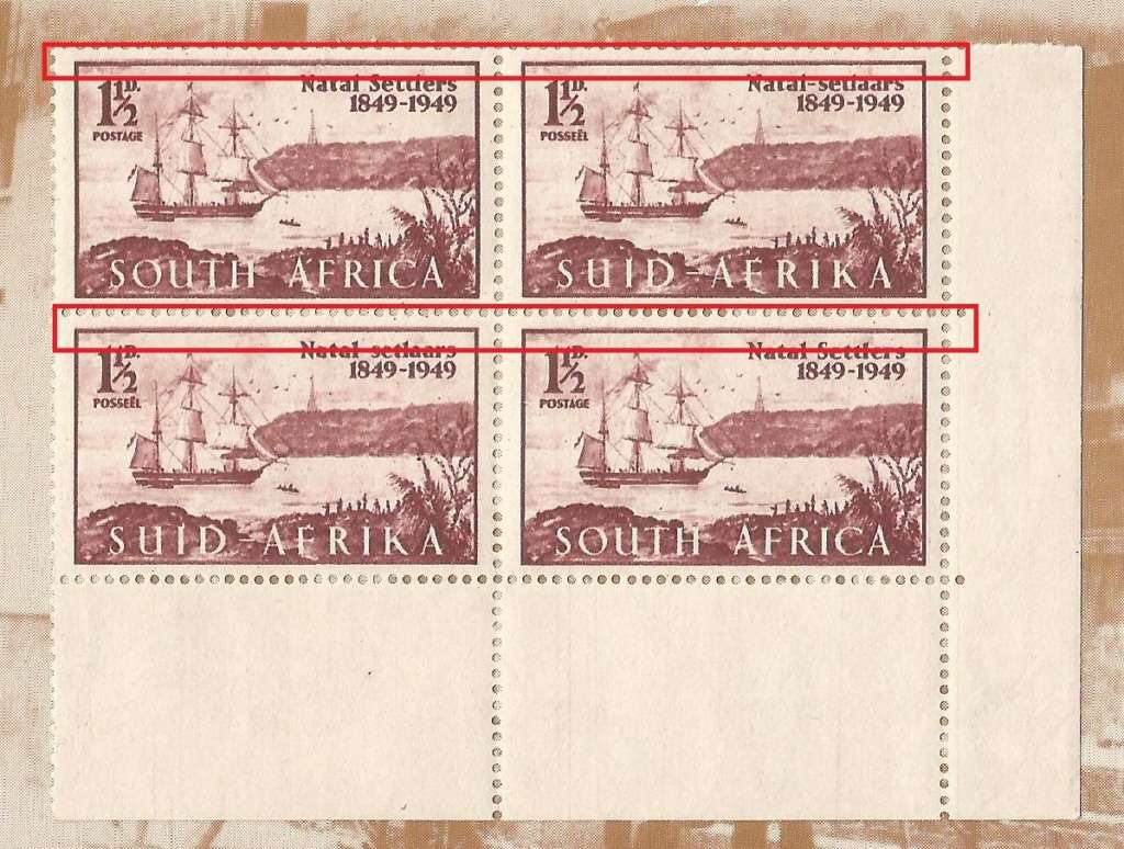 1949-MM-Union of South Africa-Centenary of Arrival of British Settlers in Natal. Smudged top Frames