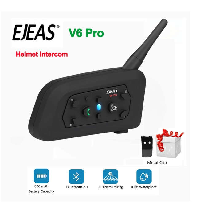 EJEAS V6 PRO Bluetooth Motorcycle Helmet Intercom Headset with 1200M BT Wireless Interphone