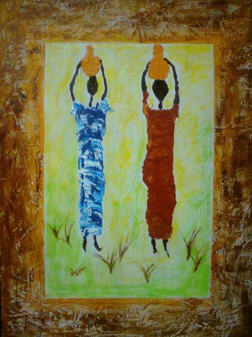 Original OIL on board canvas by HANLI BARNARD  - "African Ladies" Not Framed