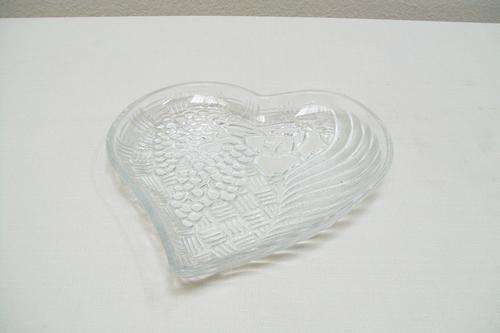 Moulded Heart Shape Glass Dish with Fruit pattern