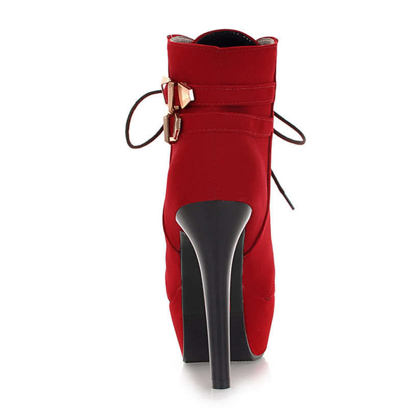 Cross Tied Ankle High Heel Boots