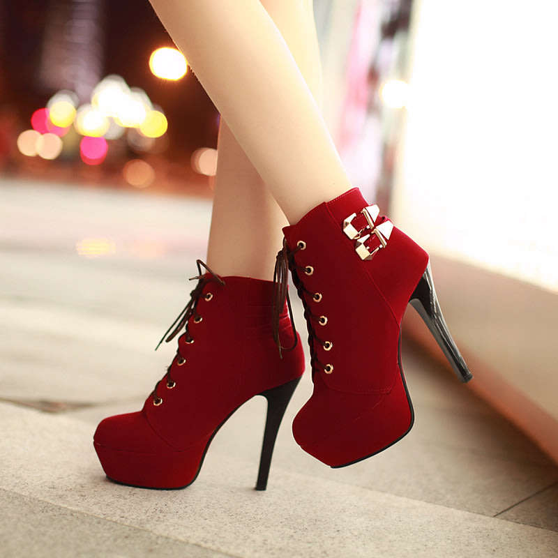 Cross Tied Ankle High Heel Boots