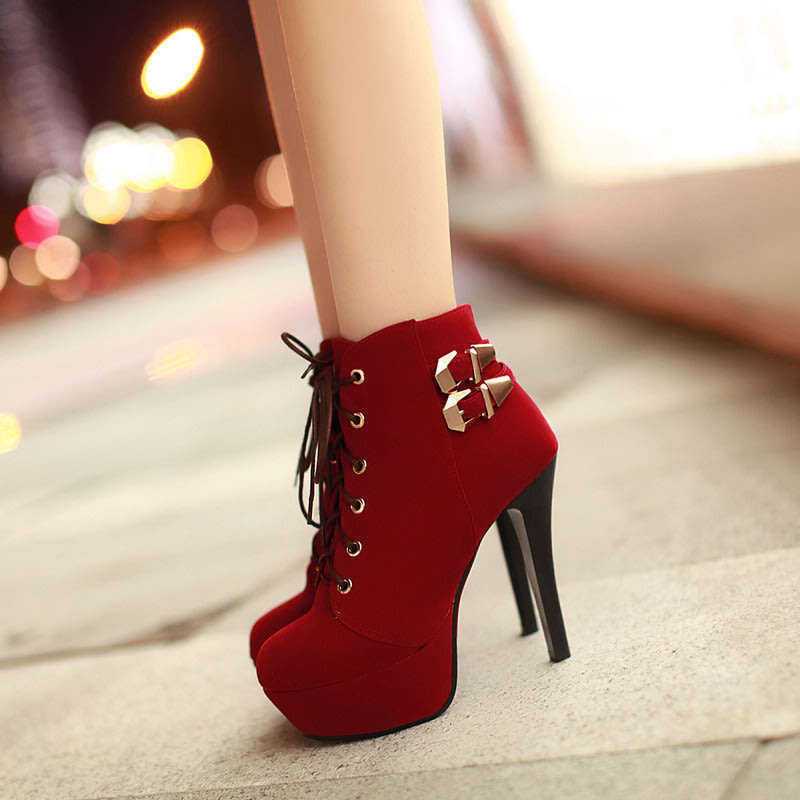 Cross Tied Ankle High Heel Boots