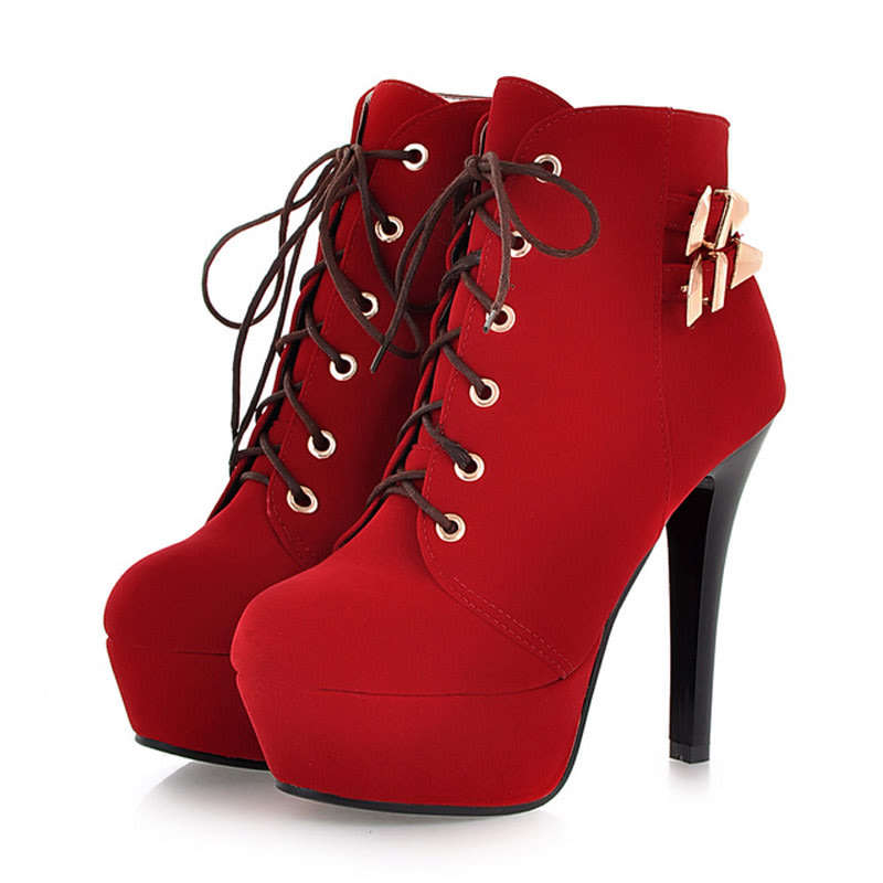 Cross Tied Ankle High Heel Boots