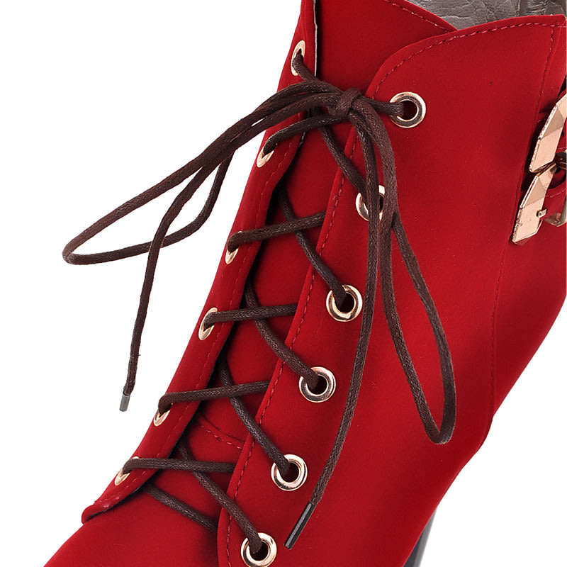 Cross Tied Ankle High Heel Boots