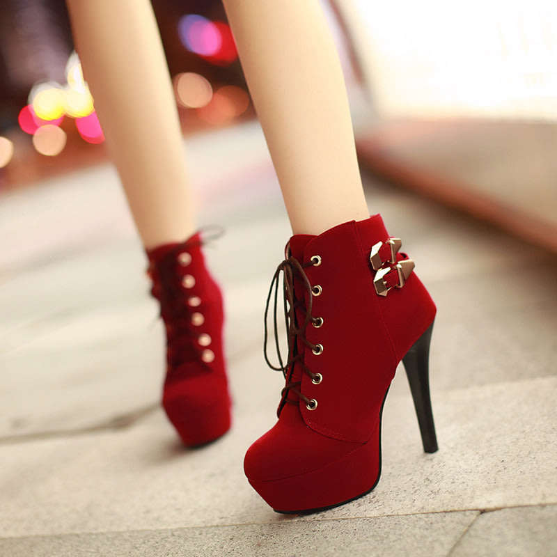 Cross Tied Ankle High Heel Boots