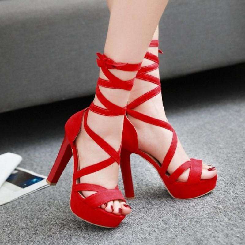 European Platform Cross Strap High Heels Shoes