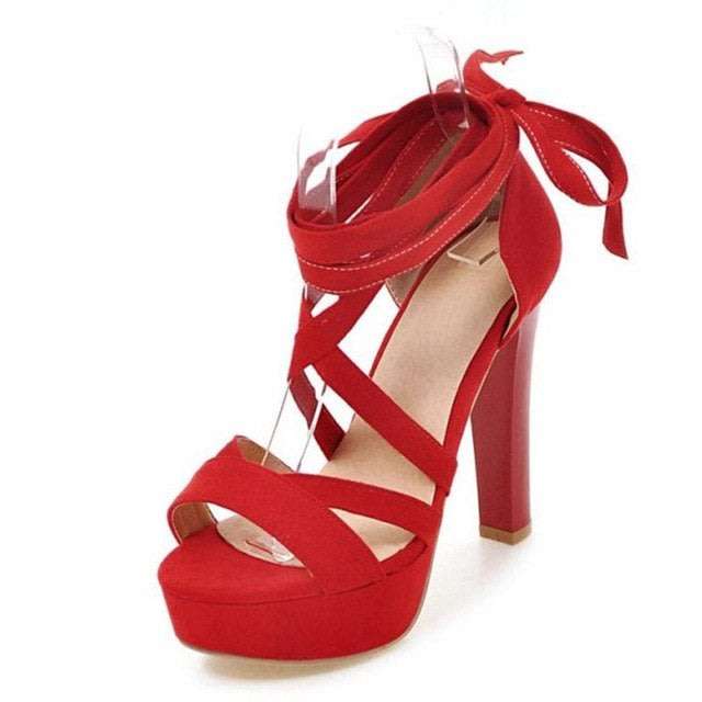 European Platform Cross Strap High Heels Shoes