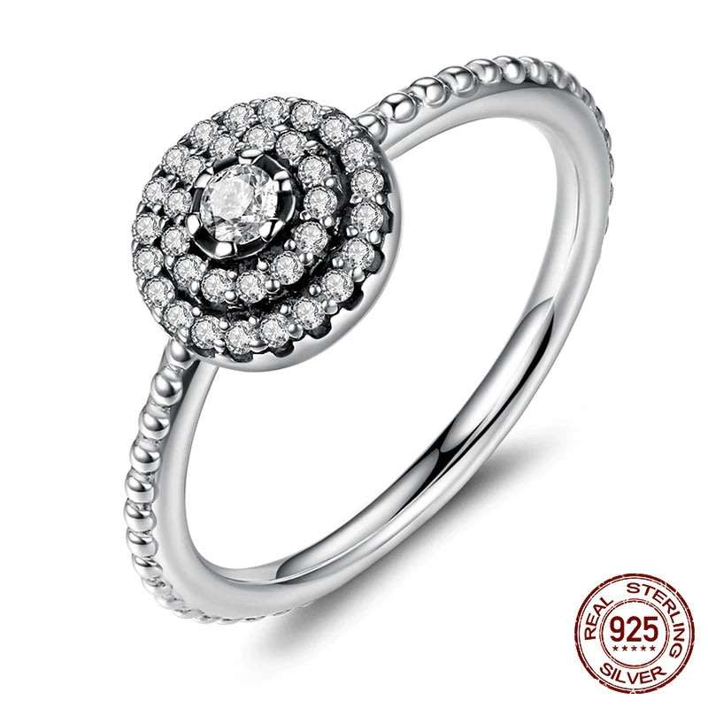 925 Sterling Silver Round Shaped Diamante Ring