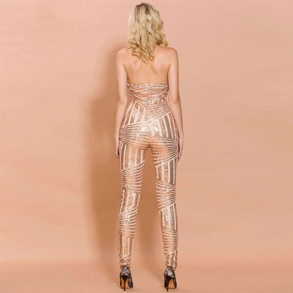 Elegant Off Shoulder Sequin Bright Star Backless Jumpsuit