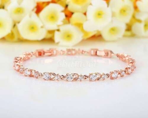 5 Colors Luxury Rose Gold Color Chain Link Bracelet for Women Ladies Shining AAA Cubic Zircon Crysta