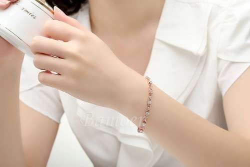 5 Colors Luxury Rose Gold Color Chain Link Bracelet for Women Ladies Shining AAA Cubic Zircon Crysta