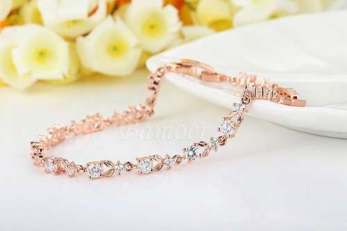 5 Colors Luxury Rose Gold Color Chain Link Bracelet for Women Ladies Shining AAA Cubic Zircon Crysta