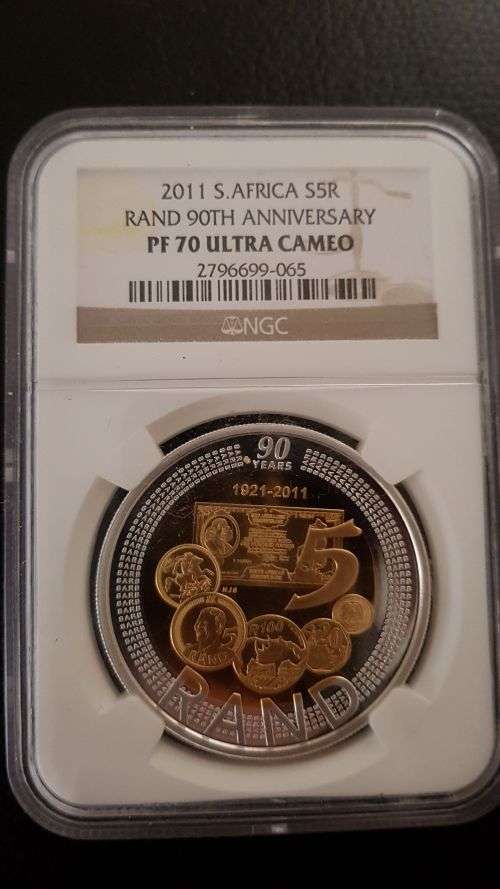 2011 south african S5R rand 90th aneversary pf 70 graded coin