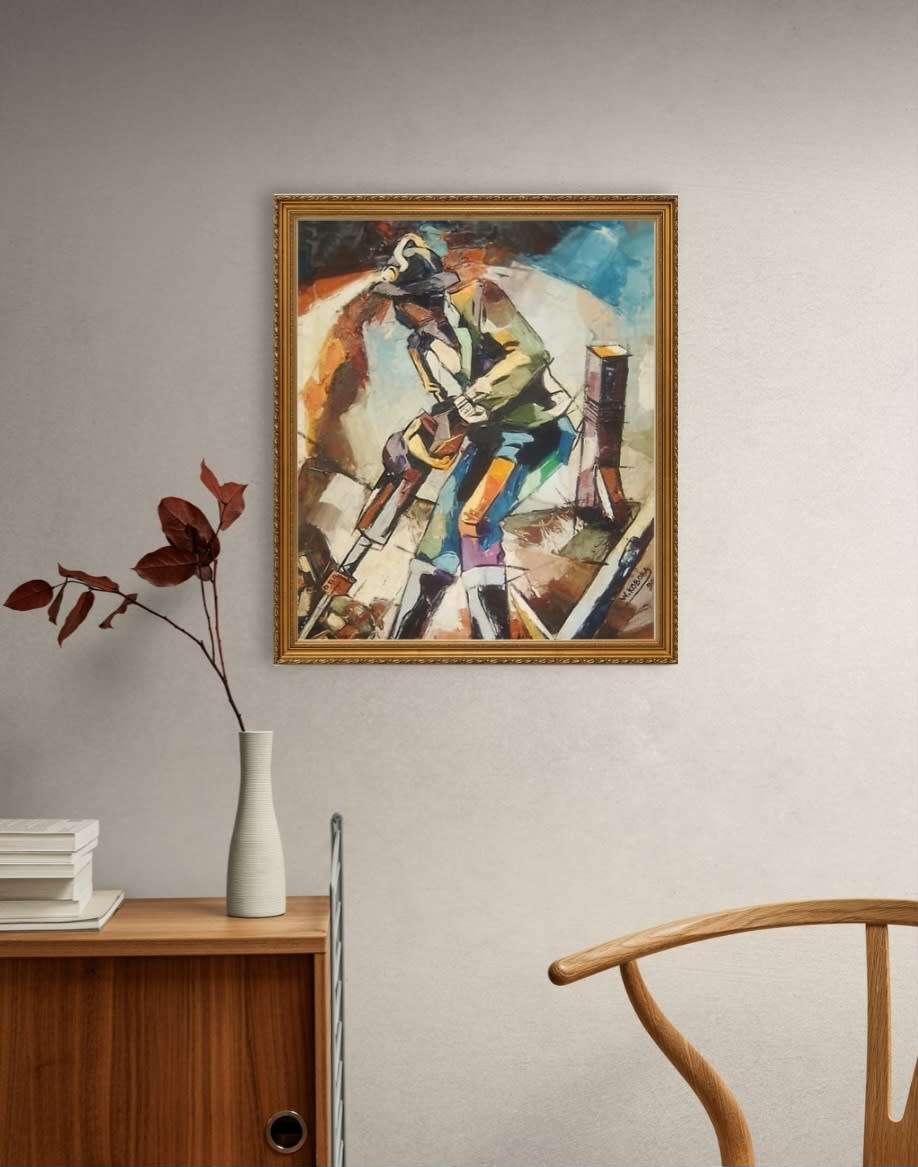 Welcome Mandla Koboka 1941-19944 - South African Artist - pallet knife - `Men at work`