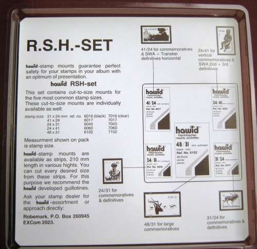 BOX OF HAWID STAMP MOUNTS TO SUIT RSA,SWA AND HOMELAND STAMPS.