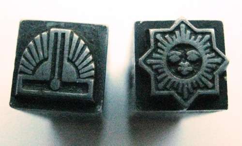 MASONIC PRINTING BLOCKS - COLLECTION OF 4  - IDEAL FOR PRINTERS TRAY-OLD - STEEL AND COPPER ON WOOD.