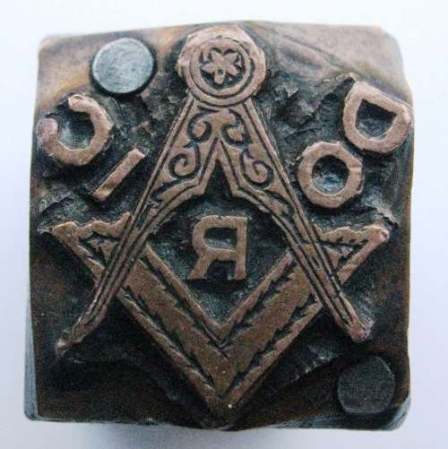MASONIC PRINTING BLOCKS - COLLECTION OF 4  - IDEAL FOR PRINTERS TRAY-OLD - STEEL AND COPPER ON WOOD.