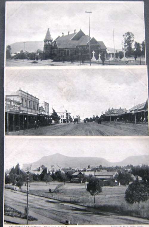 NATAL - DUNDEE - TOWN CENTRE , CHURCH & GOVERNMENT SCHOOL -  3 VINTAGE POSTCARDS