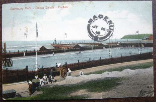 DURBAN - SWIMMING BATH VIEW - INTERESTING WORKS RAIL CARTS - 1913  - MINT!