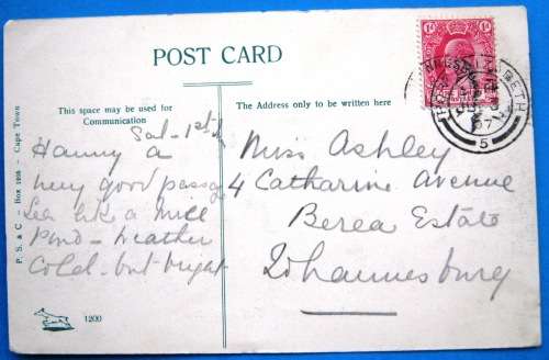 PORT ELIZABETH - QUEEN STREET - 1907 - VINTAGE POSTCARD.