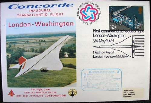 1976 - THE CONCORDE  - GREAT COVER - LONDON TO  WASHINGTON.