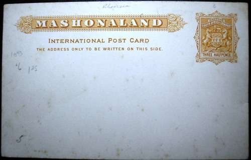 BSAC - MASHONALAND - PREPAID VINTAGE INTERNATIONAL POSTCARD - SOME OBVIOUS FOXING.