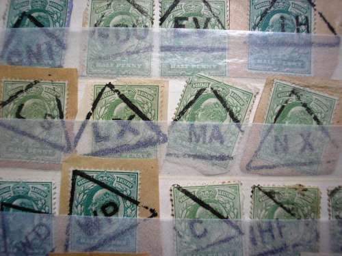 UK STOCKBOOK ( PRESENTABLE ,CLEAN - 16 PAGES) - LONDON POSTMARKS AND OTHER ITEMS - ONE QUATER FULL.