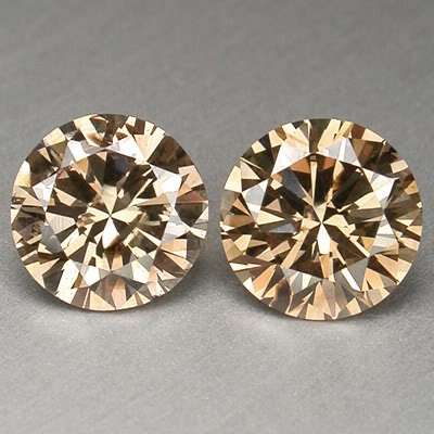 WOW !!!! DAZZLING MATCHING PAIR OF CHAMPAGNE 0.50 tcw { SI/2 } ROUND DIAMONDS -STARTING @ R1 !!!
