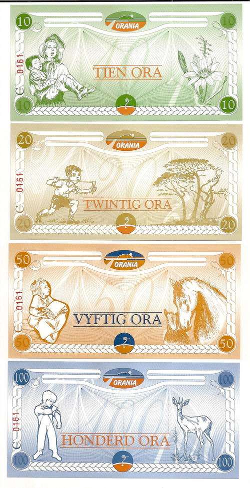 WOW  Orania.. BANKNOTES... Independent Town with Own Currency called ORA... UNC SET