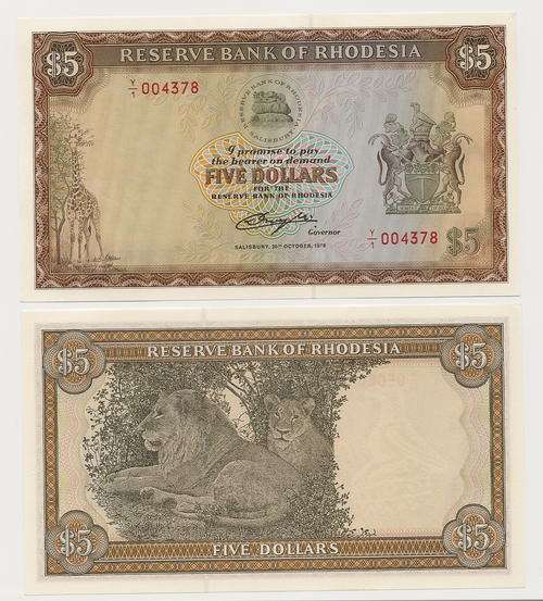 Rhodesia REPLACEMENT $5 note Uncirculated... Perfect condition 1978