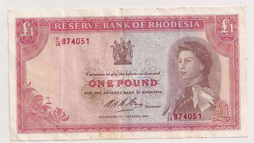 rhodesia 1 pound note. 14th feb 1968.excellent condition.