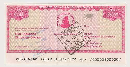 Zimbabwe Travelers cheque $5000 CLEARANCE SALE...  UNC