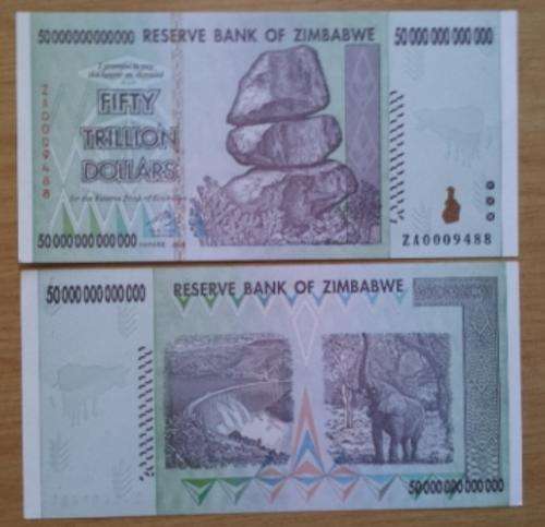 REPLACEMENT 50 Trillion Note... Rare item. UNC condition