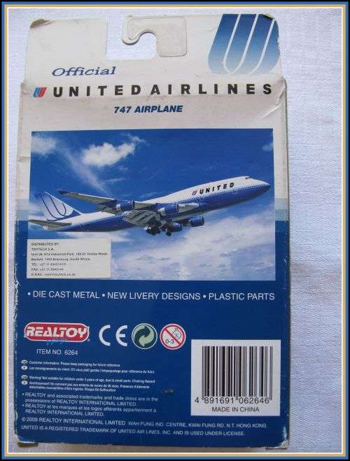 REALTOY model plane United Airlines 747