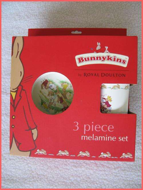 Bunnykins 3 piece Bowl, Plate and Mug. NEW!!! Melamine. Perfect gift.