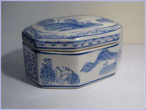 SPECIAL R 1 auction. Blue and white - octagonal porcelain box. Mint condition.