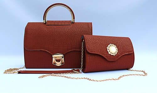 GORGEOUS AND ELEGANT 2-PIECE HANDBAG IN RAVISHING RUST