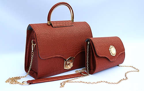 GORGEOUS AND ELEGANT 2-PIECE HANDBAG IN RAVISHING RUST
